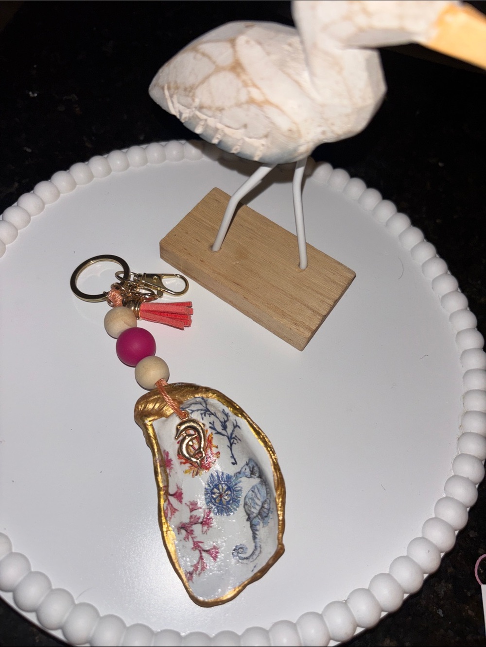 Figure eight island NC oyster shell Keychain with tassel